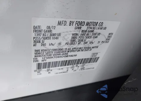 2013 Ford Explorer Xlt from USA, damaged, VIN 1FM5K7D85DGB19230